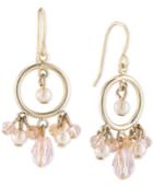 Carolee Gold-tone Imitation Pearl And Rose Quartz Gypsy Hoop Earrings