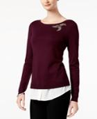 Charter Club Layered-look Brooch Sweater, Created For Macy's