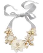 Inc International Concepts Gold-tone Crystal & Imitation Pearl White Flower Velvet Ribbon 42 Statement Necklace, Created For Macy's