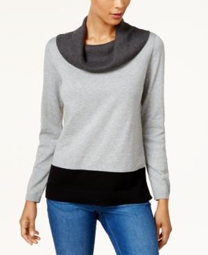 Karen Scott Cowl-neck Colorblocked Sweater, Created For Macy's