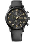 Hugo Boss Men's Chronograph Blackout Aeroliner Black Leather Strap Watch 44mm 1513274