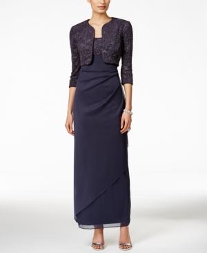 Alex Evenings Glitter Jacquard Cascade Ruffled Gown And Jacket