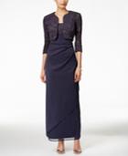 Alex Evenings Glitter Jacquard Cascade Ruffled Gown And Jacket
