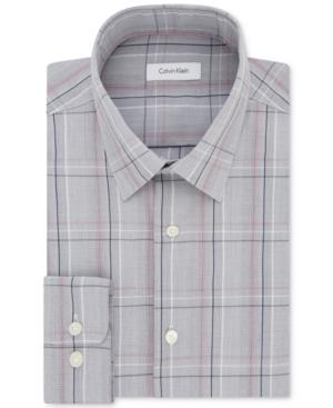 Calvin Klein Men's Classic/regular Fit Non-iron Performance Gray/red Check Dress Shirt