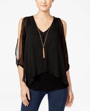 Bcx Juniors' Cold-shoulder Necklace Top