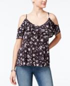 Ultra Flirt Juniors' Printed Cold-shoulder Ruffle Top