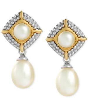 Cultured Freshwater Pearl Drop Earrings In Sterling Silver And 14k Gold Over Sterling Silver (7&9mm)