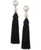 Lucky Brand Two-tone Imitation Pearl Knotted Tassel Drop Earrings