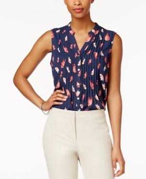 Charter Club Petite Butterfly-print Sleeveless Shirt, Only At Macy's