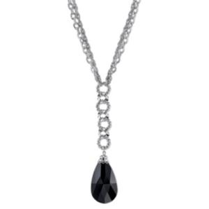 2028 Silver-tone Black Pearshape Briolette Y-necklace 16adjustable