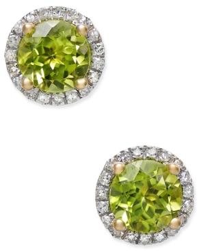 Peridot (1-3/4 Ct. T.w.) And Diamond (1/6 Ct. T.w.) Halo Stud Earrings In 14k Gold