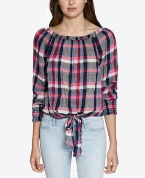 Sanctuary Plaid Tie-front Top