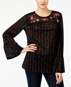 Style & Co Embroidered Bell-sleeve Top, Created For Macy's