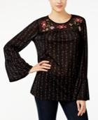 Style & Co Embroidered Bell-sleeve Top, Created For Macy's