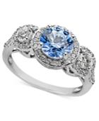 Arabella Sterling Silver Ring, Blue And White Swarovski Zirconia Three Stone Ring (3-1/3 Ct. T.w.)
