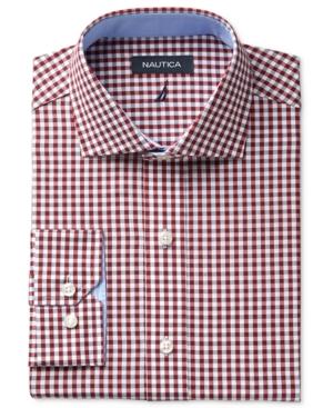 Nautica Men's Classic-fit Burgundy Black Gingham Dress Shirt