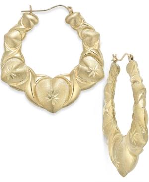Puff Heart Hoop Earrings In 10k Gold