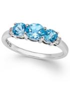 Blue Topaz (1-1/4 Ct. T.w.) And Diamond Accent Three-stone Ring In Sterling Silver
