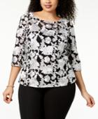 Alex Evenings Plus Size Embroidered Mesh Top