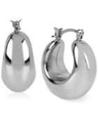 Touch Of Silver Thick Hoop Earrings In Silver-plated Brass