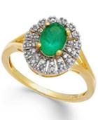 Emerald (9/10 Ct. T.w.) And Diamond (1/8 Ct. T.w.) Ring In 14k White Gold