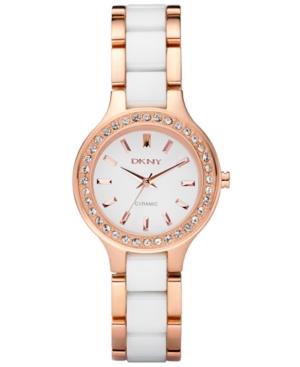 Dkny Watch, Women's White Ceramic And Rose Gold Ion Plated Stainless Steel Bracelet Ny8141
