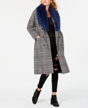 Guess Nieve Faux-fur Collar Plaid Coat