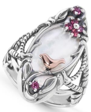 Carolyn Pollack Bird And Flower Gemstone Ring In Sterling Silver