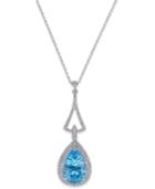 Blue Topaz (4-1/4 Ct. T.w.) And Diamond (3/8 Ct. T.w.) Pendant Necklace In 14k White Gold