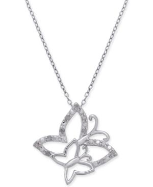 Diamond Butterflies 18 Pendant Necklace (1/10 Ct. T.w.) In Sterling Silver