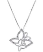 Diamond Butterflies 18 Pendant Necklace (1/10 Ct. T.w.) In Sterling Silver