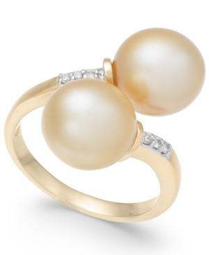 Cultured Golden South Sea Pearl (9mm) And Diamond Accent Bypass Ring In 14k Gold