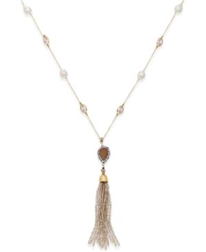 Paul & Pitu Naturally 14k Gold-plated Multi-stone And Cultured Freshwater Pearl Tassel Pendant Necklace