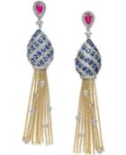 Sapphire (5 Ct. T.w.), Ruby (1 Ct. T.w.) And Diamond (1-1/2 Ct. T.w.) Tassel Drop Earrings In 14k White And Yellow Gold