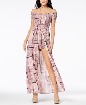 Ultra Flirt Juniors' Printed Smocked Maxi Romper