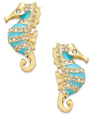 Kate Spade New York 14k Gold-plated Pave And Blue Enamel Seahorse Stud Earrings