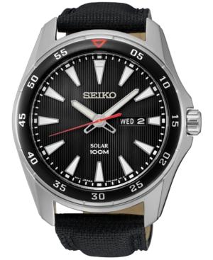 Seiko Men's Solar Sport Black Leather Strap Watch 43mm Sne399