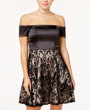 Sequin Hearts Juniors' Flocked Off-the-shoulder Dress