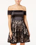 Sequin Hearts Juniors' Flocked Off-the-shoulder Dress