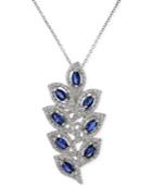 Royale Bleu By Effy Sapphire (1-3/4 Ct. T.w.) And Diamond (1/2 Ct. T.w.) Leaf Pendant Necklace In 14k White Gold