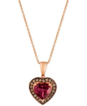 Le Vian Chocolatier Raspberry Rhodolite Garnet (2-3/4 Ct. T.w.) And Diamond (1/3 Ct. T.w.) Heart Pendant Necklace In 14k Rose Gold