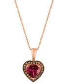 Le Vian Chocolatier Raspberry Rhodolite Garnet (2-3/4 Ct. T.w.) And Diamond (1/3 Ct. T.w.) Heart Pendant Necklace In 14k Rose Gold