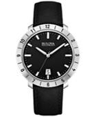 Bulova Accutron Ii Men's Moonview Black Leather Strap Watch 42mm 96b205