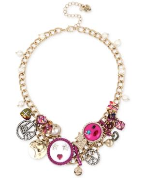 Betsey Johnson Multi-tone Multicolor Crystal & Imitation Pearl Large Charm Statement Necklace