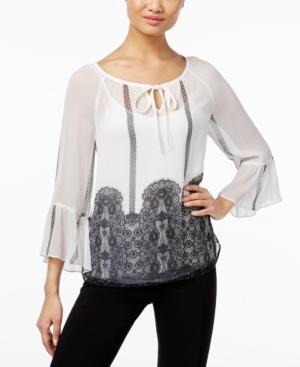 Inc International Concepts Sheer Printed Peasant Top, Only At Macy's