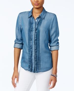 Tommy Hilfiger Chambray Ruffled Shirt, Only At Macy's