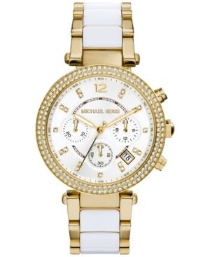 Michael Kors Women's Chronograph Parker White Acetate And Gold-tone Stainless Steel Bracelet Watch 39mm Mk6119