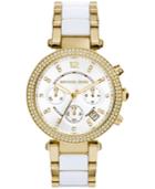 Michael Kors Women's Chronograph Parker White Acetate And Gold-tone Stainless Steel Bracelet Watch 39mm Mk6119