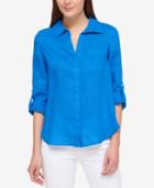 Tommy Hilfiger Linen Roll-tab-sleeve Shirt, Only At Macy's