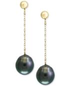 Pearl By Effy Cultured Black Tahitian Pearl (9mm) Drop Earrings In 14k Gold